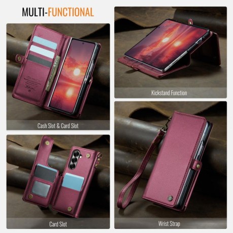 Чехол-книжка CaseMe C22 Card Slots Holder RFID Anti-theft для Samsung Galaxy Fold 7 - красный