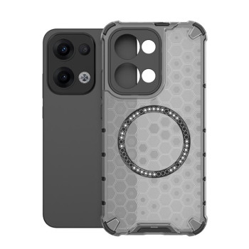 Противоударный чехол Honeycomb Magnetic Ring Shockproof на OPPO Reno13 5G Global - черный
