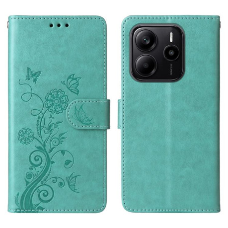 Чохол-книжка Embossed Butterfly Flowers для Xiaomi Redmi Note 14 4G 164.48mm - зелений