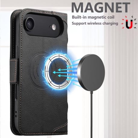 Чехол-книжка SUTENI J07 Multifunctional с Magsafe  и магнитным хлястиком на iPhone Air - черный