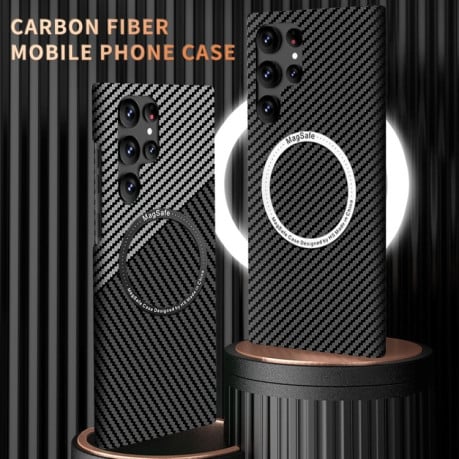 Противоударный чехол Carbon Fiber Texture MagSafe для Samsung Galaxy S23+Plus 5G - черно-серебристый