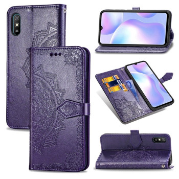 Чохол-книжка Lucky Clover Halfway Mandala Embossing Pattern на Xiaomi Redmi 9A - фіолетовий