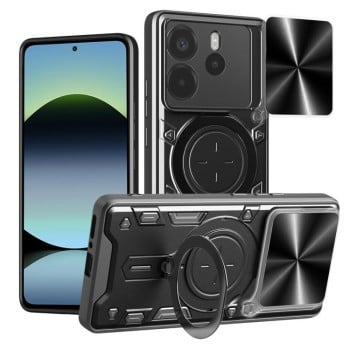 Чохол із шторкою камери CD фактурою та підставкою на Xiaomi Redmi Note 14 4G - чорний