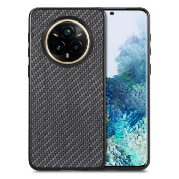 Противоударный чехол Carbon Fiber Texture Leather для Realme 14 Pro+ - черный