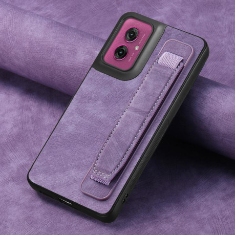 Противоударный чехол Retro Wristband Holder Leather Back для Motorola Moto G55 - фиолетовый