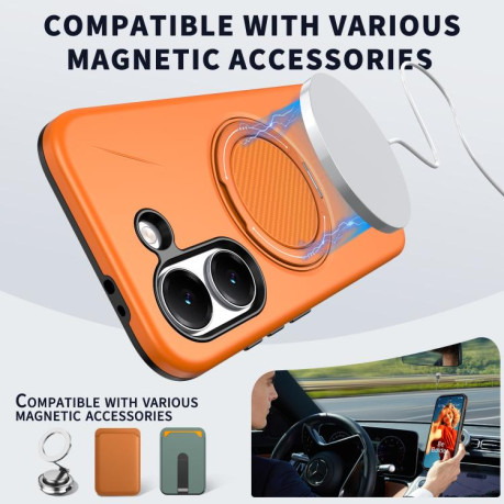 Чехол Metal Rotation Holder MagSafe TPU Hybrid PC с металлическим поворотным держателем и MagSafe на Xiaomi Redmi Turbo 5 5G / Poco X8 Pro 5G — оранжевый