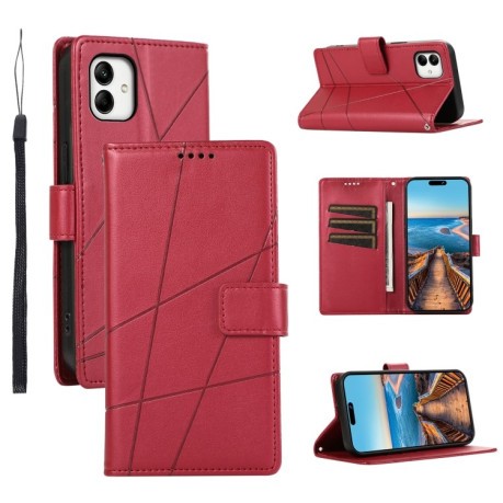 Чехол-книжка протиударний PU Genuine Leather Texture Embossed Line для Samsung Galaxy A05 - красный