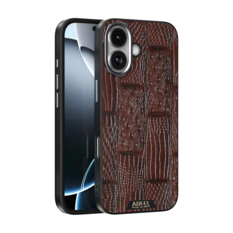 Ультратонкий чехол ABEEL Beast Pattern 6D Micro-Embossed MagSafe Genuine Leather на iPhone 17 - коричневый