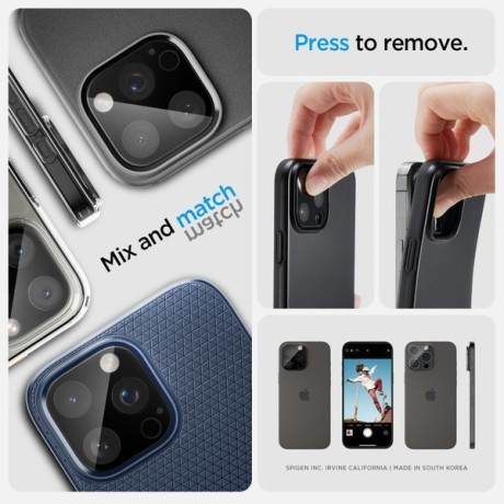 Комплект защитных стекол на камеру Spigen Optik.tR Camera Protector 2 pcs. для  iPhone 14 Pro / Pro Max / 15 Pro / Pro Max / 16 Pro / Pro Max - Black
