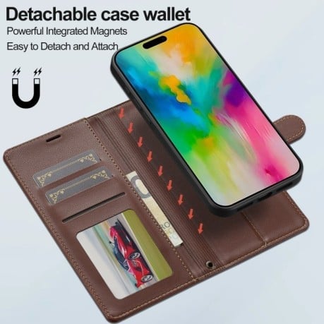 Чехол-книжка LCIMEEKE L2 Series Detachable Magsafe для iPhone 16 Pro - коричневый