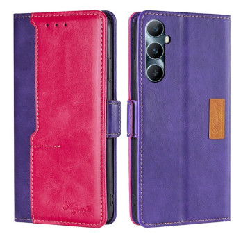 Чехол-книжка с магнитной застежкой и контрастной отделкой на Realme C65 4G - Purple + Rose Red