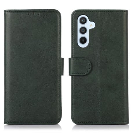 Чехол-книжка с фактурой Cow с магнитным хлястиком на Samsung Galaxy S25 FE 5G - зеленый