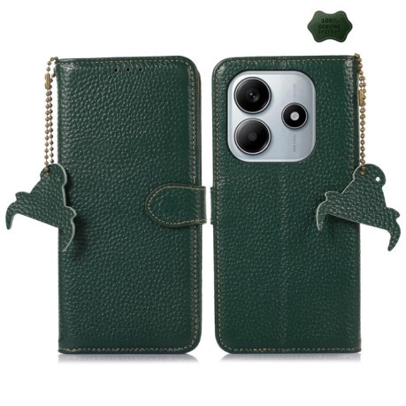 Шкіряний чохол-книжка KHAZNEH Genuine Leather RFID для Xiaomi Redmi Note 14 4G - зелений