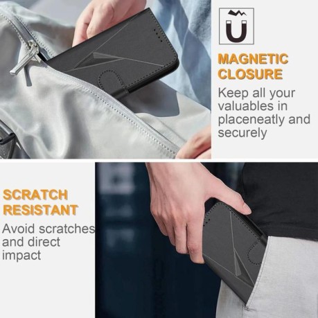 Чехол-книжка Triangle Pattern Buckle Clasp Leather на Xiaomi Redmi Note 14 Pro 4G - черный