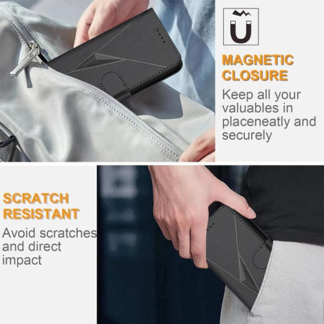 Чехол-книжка Triangle Pattern Buckle Clasp Leather на Xiaomi Poco X7 Pro - черный