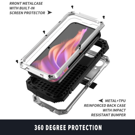 Протиударний металевий чохол R-JUST Dustproof на iPhone 15 Plus - сріблястий.