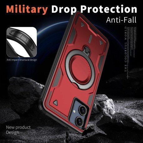Противоударный чехол MagSafe Holder Armor PC Hybrid для Samsung Galaxy A06 4G - красный