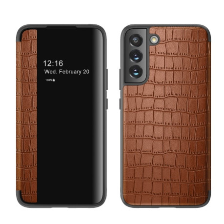 Чехол-книжка Crocodile Texture Display для Samsung Galaxy S22 Plus 5G - коричневый