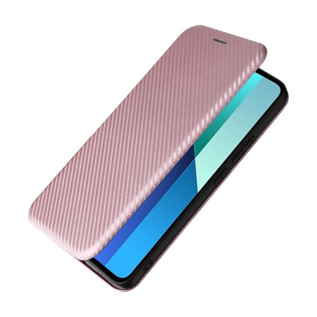 Чехол-книжка Carbon Fiber Texture на Xiaomi Redmi Note 13 4G - розовый