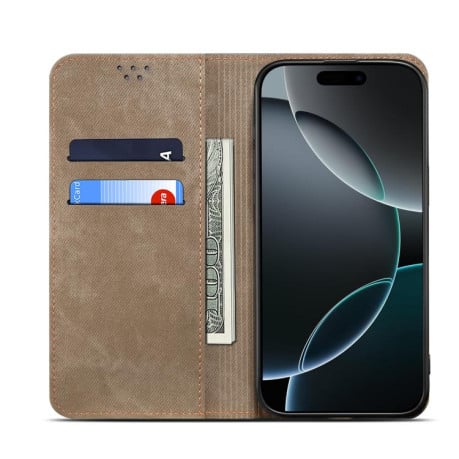 Чехол книжка Denim Texture Casual Style на Samsung Galaxy M06 5G - хаки