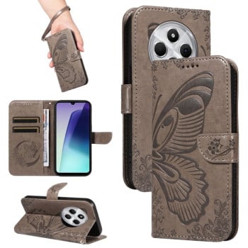 Чохол-книжка Swallowtail Butterfly Embossed Leather для Xiaomi Redmi 14C 4G/Poco C75/Redmi A4 5G - сірий