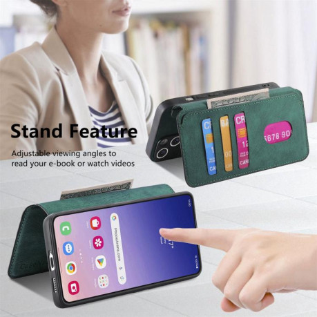 Чехол-книжка CaseNeo MagSafe RFID Anti-theft Retro Leather на Samsung Galaxy S25 FE 5G - зеленый