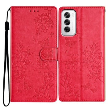 Чохол-книжка Butterflies and Flowers Leather для OPPO Reno 12 5G Global - червоний