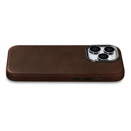 Кожаный чехол iCarer Leather Oil Wax (MagSafe) для iPhone 15 Pro Max - темно-коричневый