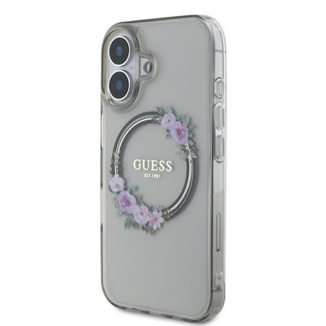 Оригінальний чохол Guess IML Flowers Wreath MagSafe для iPhone 16 - black