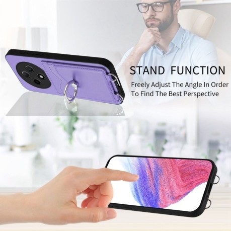 Противоударный чехол R20 Ring Card Holder для OPPO A3 Pro 5G - фиолетовый