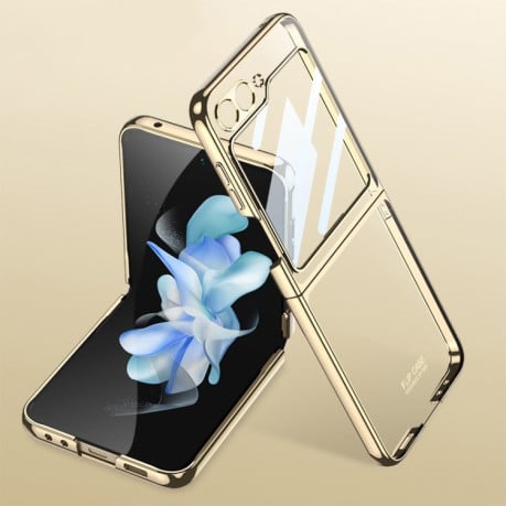 Протиударний чохол GKK Electroplating + Glass для Samsung Galaxy Flip 6 - золотий