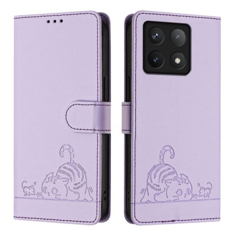 Чохол-книжка Cat Embossing Pattern на Xiaomi 14T Pro 5G - фіолетовий