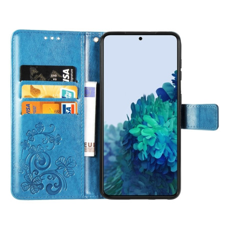 Чехол-книжка Four-leaf Clasp Embossed Buckle на Samsung Galaxy S21 - синий