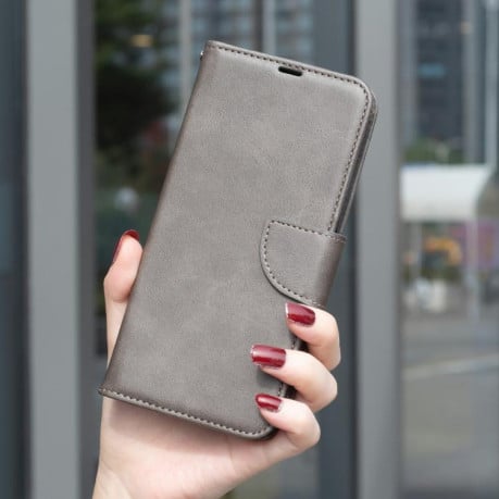 Чехол-книжка Lambskin Texture Pure Color на Xiaomi Redmi 15C 5G/4G EU 173mm/Poco C85 5G - серый
