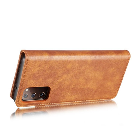 Кожаный чехол-книжка DG.MING Crazy Horse Texture на Samsung Galaxy S20 FE - коричневый