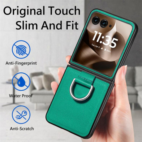 Противоударний чехол Litchi Texture на Motorola Razr 60 Ultra - зелений