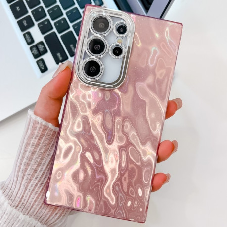 Протиударний чохол Plating Glitter Texture TPU with Lens Film для Samsung Galaxy S25 Ultra 5G - Pink Wrinkles