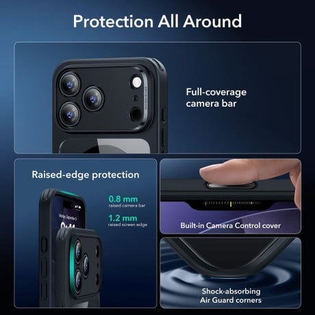 Оригінальний чохол ESR Classic Hybrid з MagSafe + накладка на клавішу на iPhone 17 Pro - Clear Black