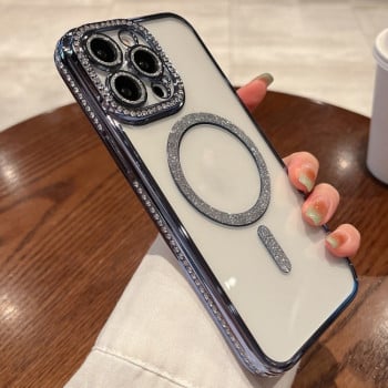 Противоударный чехол Diamond Gradient Plated MagSafe для iPhone 15 Pro Max - синий