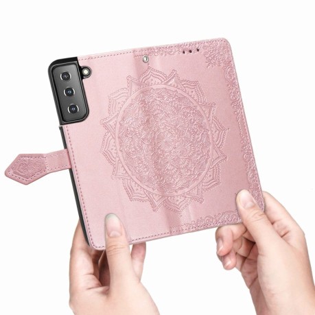 Чехол-книжка Mandala Embossing Pattern на Samsung Galaxy S22 5G - розовое золото