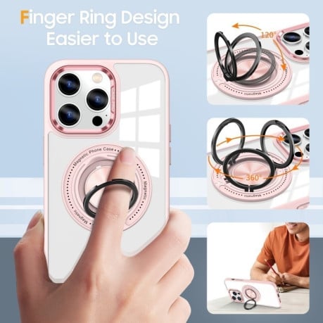 Ударозащитный чехол Magnetic Rotating Ring Holder на iPhone 16 Pro Max - розовый