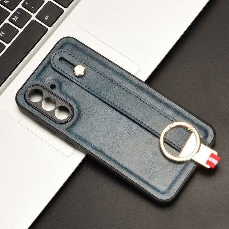 Противоударный чехол Wristband Leather Back для Samsung Galaxy A36 5G - синий