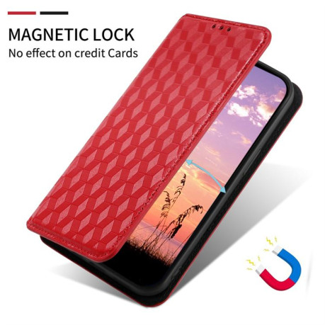 Чехол-книжка Cubic Grid Texture Flip Leather для Xiaomi Redmi Note 14 4G 164.84mm - красный