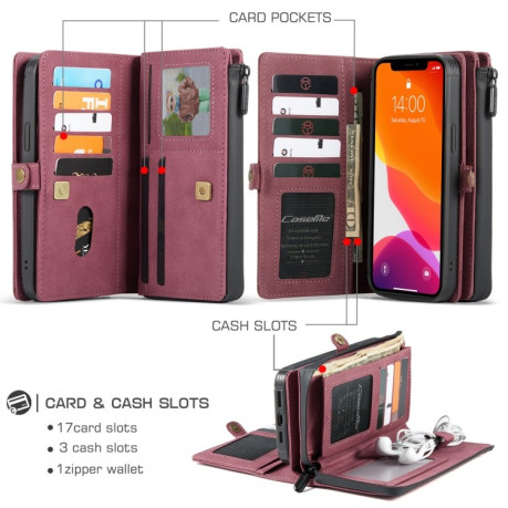 Кожаный чехол-кошелек CaseMe 018 на iPhone 12 Pro Max - винно-красный