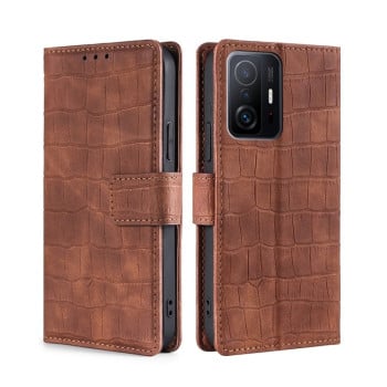 Чохол-книжка з м'яким покриттям (Skin Feel), фактура крокодил (Crocodile Texture) на Xiaomi Mi 11T/Mi 11T Pro - коричневий