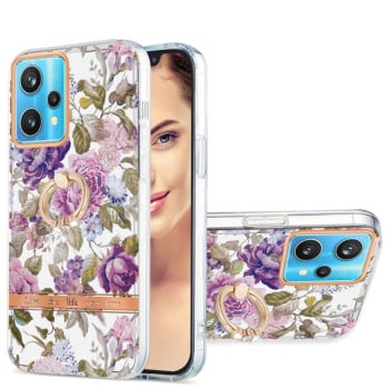 Противоударный чехол Ring IMD Flowers для Realme 9 Pro Plus 5G - Purple Peony