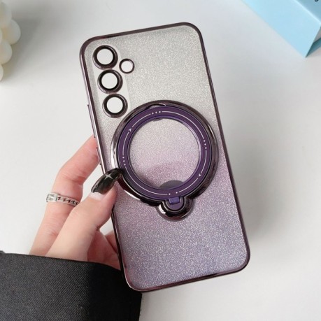 Противоударный чехол Rotation MagSafe Holder Gradient Glitter TPU для Samsung Galaxy A55 - фиолетовый