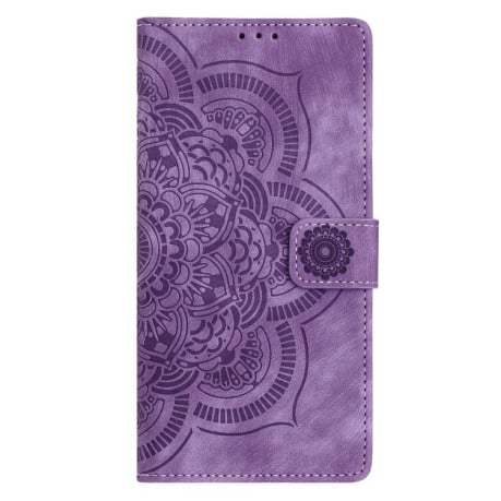 Чохол-книжка в стилі Retro з тисненням Mandala м'якою фактурою та магнітним хлястиком на Samsung Galaxy S25 FE 5G - фіолетовий