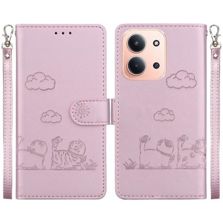 Чохол-книжка Cute Cats з магнітним хлястиком+захист сканування RFID на Xiaomi Redmi 15C 5G / 4G EU 173mm / Poco C85 5G - рожеве золото