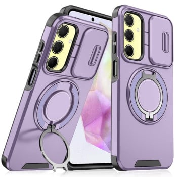 Протиударний чохол зі шторкою камери Sliding Camshield та кільцем-підставкою на Samsung Galaxy A35 5G - фіолетовий